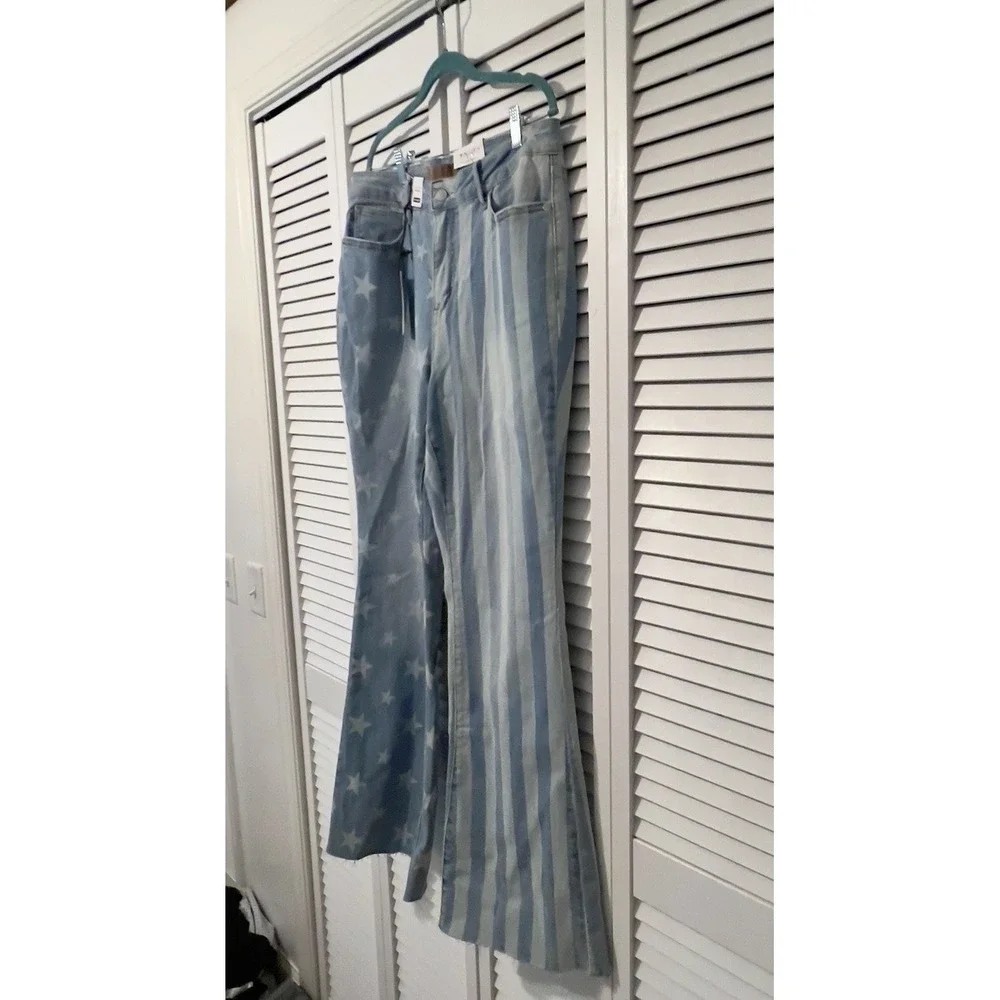 NWT JUDY BLUE High Waist Flare Jeans Stars & Stripes Size 14W Stretch USA. - Picture 4 of 13